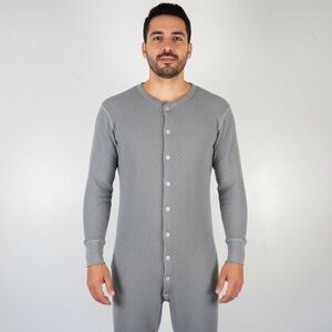 Vtg SEARS Long Johns 46 (43-46) Grey Thermal Union Suit Waffle Long Underwear